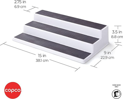 Copco 2555-0188 Non-Skid 3-Tier Spice Pantry Kitchen Cabinet Organizer, 15-Inch, White/Gray (Pack of 2)