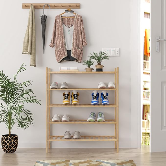 Z&L HOUSE 5-Tier Shoe Rack for Closet, Stackable Shoes Rack Organizer Free Standing Shoe Shelf for Entryway and Closet Hallway, Multifunctional Bamboo Rack in Different Combinations (5-Tier)