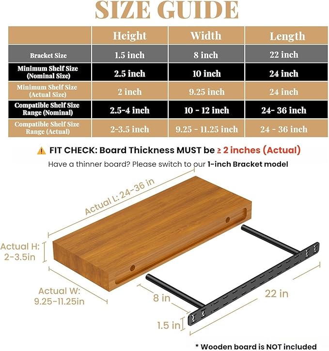 2pcs Floating Shelf Hardware Heavy Duty Hidden Shelf Brackets Support,Wall Mounting Invisible Floating Shelves Bracket with Jig (22" x 8" x 1.5" with Tools)