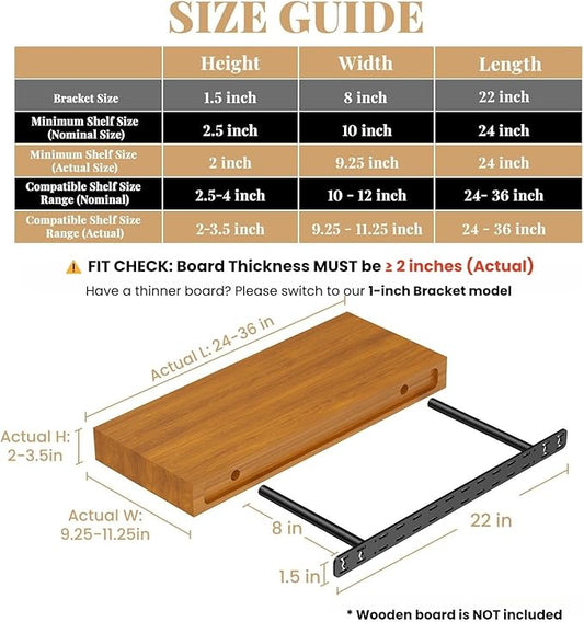 2pcs Floating Shelf Hardware Heavy Duty Hidden Shelf Brackets Support,Wall Mounting Invisible Floating Shelves Bracket with Jig (22" x 8" x 1.5" with Tools)