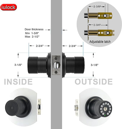 Smart Door Knob with Keypad and Key,Keyless Entry Door Lock with Rubber Grip, Auto Lock,50 User Code,Waterproof, Easy to Install and Program for Bedroom (Matte Black Same Key 2 Pack)