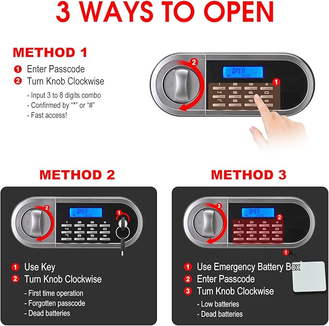3.4 Cuft Large Safes for Home Use Fire and Water Proof, Anti-Theft Digital Security Safe Box With Programmable Keypad & Spare Keys, Home Safes Water and Fireproof for Documents Money Valuables