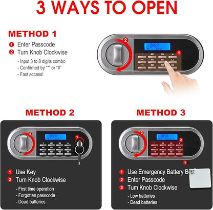3.4 Cuft Large Safes for Home Use Fire and Water Proof, Anti-Theft Digital Security Safe Box With Programmable Keypad & Spare Keys, Home Safes Water and Fireproof for Documents Money Valuables