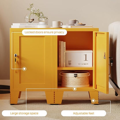 ALBAD Metal Nightstand with Lockable Cabinet, Compact Mini Locker Bedside Table for Kids & Adults, Modern Steel Side Table for Bedroom, Dorm, or Living Room (Yellow)