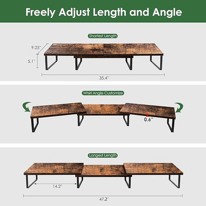 Dual Monitor Stand Riser With Drawer, Office Desk Organizers and Accessories, Computer Riser for 2 Monitors, Shelf With Adjustable Length & Angle