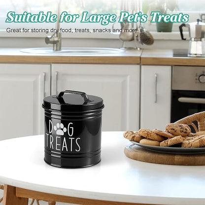 Large Dog Treat Container Airtight - 6.6" Tall X 6" Round Black Dog Treat Jar for Kitchen Counter - Rustic Treat Storage Canister for Dogs, Cats, Small Animals
