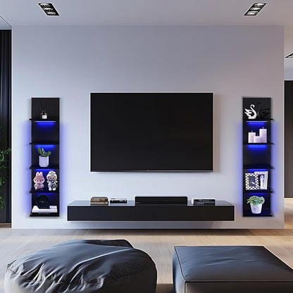 5 Tier Wall Shelf Unit, RGB Lack Shelf, Vanity Shelves with Light,Black Shelves for Room,Office,Bathroom,Remote Control