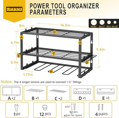 Spacecare Power Tool Organizer- Power Drill Tool Holder- Heavy Duty Tool Shelf & 1 Pack 3 Layers Tool Rack Cordless Drill Holder- Floating Tool Shelf Wall Mounted Tool Storage Rack for 4 Drill Holders