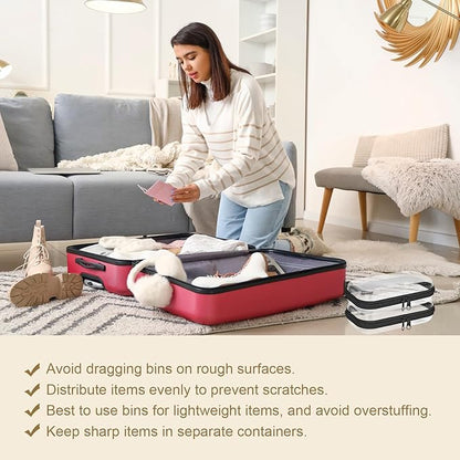 2PCS Zippered Hard Pouch Double,Portable Waterproof Cosmetic Bag with Zipper,DIY Storage Organizer Bins,Hard Plastic Case,Clear Zipper Bags for Organizing,Pencil Case