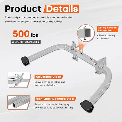 Aluminum Ladder Stabilizer Accessory for Roof Gutters with Wrench, Heavy Duty Extension Ladder Accessory, Wing Spread Wall Ladder Support/Wall Ladder Hook with Non-Slip Rubber Backing Pad