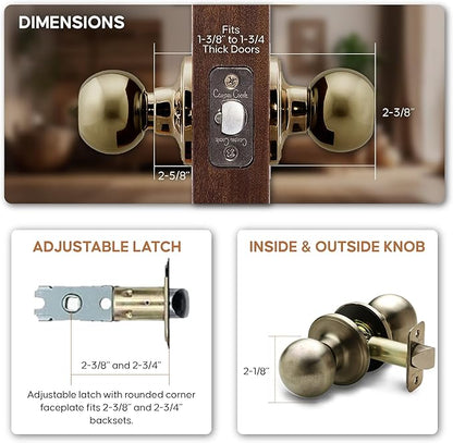 Copper Creek BK2020AB Ball Door Knob, Passage Function, 1 Pack, in Antique Brass