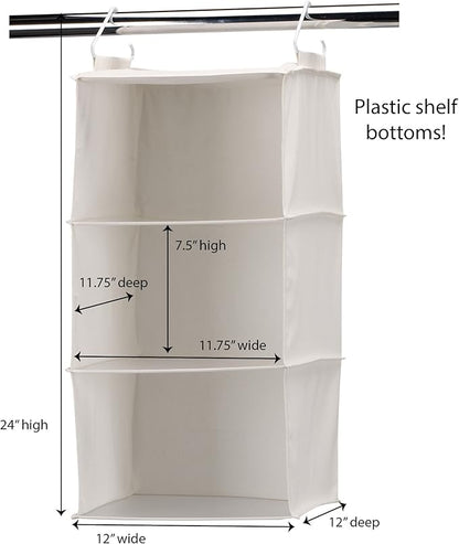 Household Essentials 311342 Hanging Closet Organizer | 3 Pocket Shelves | Natural Canvas
