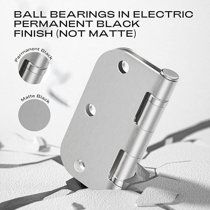 3 Pack Brushed Nickel Door Hinges 3.5 Inch 5/8" Radius Round Anti-Squeak Ball Bearing Quiet Interior Hinge Flat Iron Hardware for Closet Doors and Home Improvement