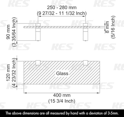 KES 16 Inch Glass Shelf for Bathroom Wall Mounted, 8mm Tempered Glass Wall Shelf Matte Black, BGS3201S40-BK