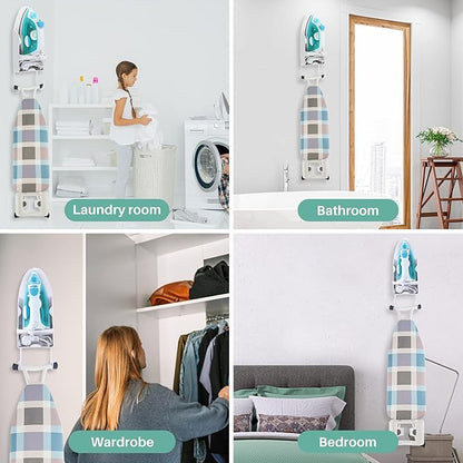 Ironing Board Hanger Wall Mount, Iron Hanger with Ironing Board Rack, Heat Resistant Iron Holder wall Mount for Max 5 Inch Width (White)