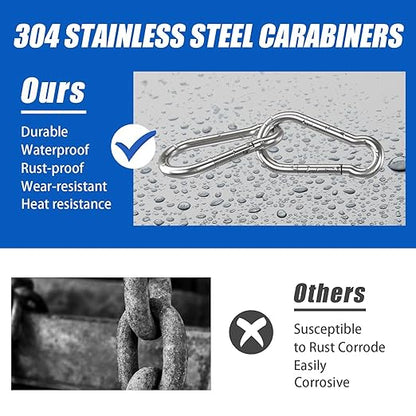 Large Carabiner Clip Hooks, 2pcs 4.7 inch Carabiners Heavy Duty, 304 Stainless Steel Spring Snap Hook Fits Camping Hanging Hiking Weight Lifting, Metal Clips for Rope or Chain