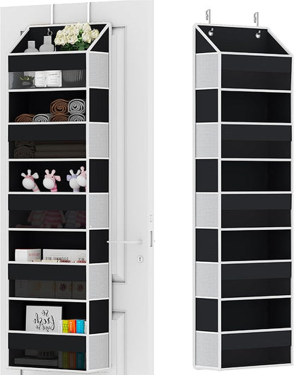 Over Door Organizer - Over The Door Storage Organizer with 5 Large Pockets & 10 Mesh Side Compartments - Heavy-Duty Hanging Storage for Bathroom, Bedroom & Nursery - Room Organizer Solution - Black