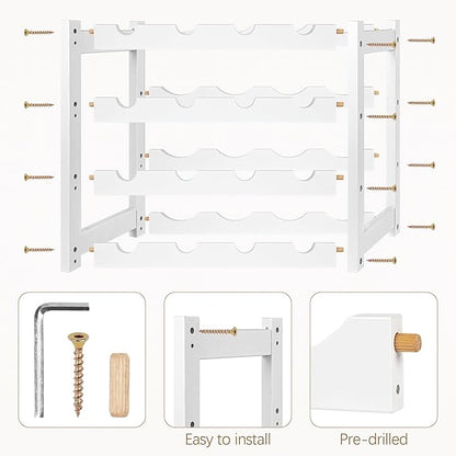 VASMIA Wine Rack, 4-Tier Bamboo Wine Racks Countertop,Sturdy and Durable Wine Storage Cabinet Shelf,16 Bottles Wine Holder for Kitchen Pantry, White