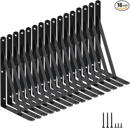 16 Pack L11 x H 8" Black Heavy Duty Shelf Brackets with Screws Metal Shelf Brackets Shelf Support Angle Brackets for Shelves L Brackets Heavy Duty Floating Shelf