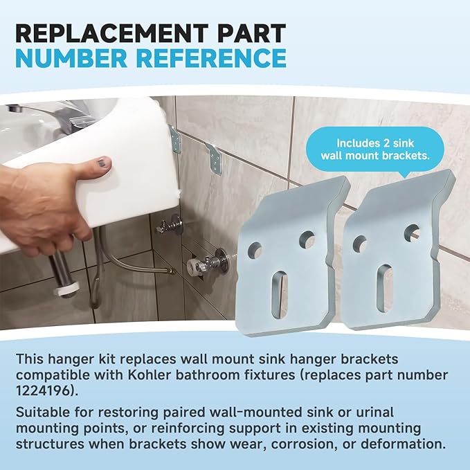 (2-Pack) 1224196 Wall Mount Sink Hanger Kit, Compatible with Kohler Wall-Mounted Sinks, Urinals, and Pedestal Sinks, Stainless Steel Wall Sink Mounting Brackets, Bathroom Wall Mount Hardware