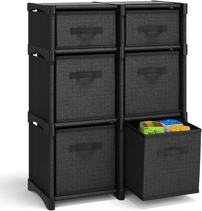 6-Cube Fabric Storage Organizer Shelf for Bedroom, Playroom and More - Sturdy DIY Cubbies Shelves in Black