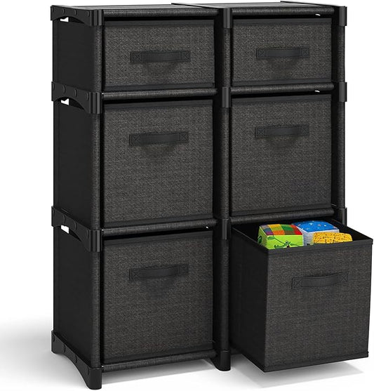 6-Cube Fabric Storage Organizer Shelf for Bedroom, Playroom and More - Sturdy DIY Cubbies Shelves in Black