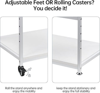 White Printer Stand, 23.6 x18.9 x 30 Inches Big Size Printer Table with Adjustable Shelf, 3 Tier Rolling Printer Cart with Wheels for Home Office Storage and Organization