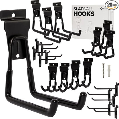 FELLER Slatwall Hooks and Slatwall Accessories - 20 Pack Premium Heavy Duty Single and Double Slatwall Hooks & Hangers for Efficient Storage, Used as Proslat Accessories