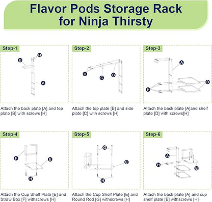 4-in-1 Flavor Pods Holder for Ninja Thirsti WC1001 | 3-Tier Wood Drink Station Accessory Organizer Holds 20 Flavor Pods with Cup, Lid & Straw Dispenser | Syrup Caddy for Ninja Soda Maker (Shelf Only)