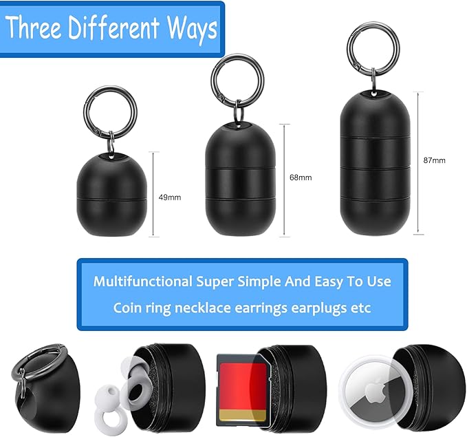 Jewelry Storage Box Case Gym Storage Jewelry Storage Box Case, Ring Organizer Container with Protective Sponge,Jewelry Care Protective Ring Holder with Keychain((Black)