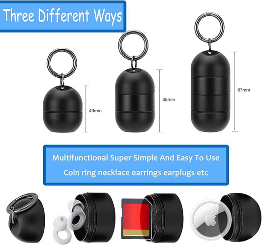 Jewelry Storage Box Case Gym Storage Jewelry Storage Box Case, Ring Organizer Container with Protective Sponge,Jewelry Care Protective Ring Holder with Keychain((Black)
