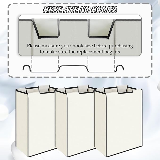 3 Pack Large Laundry Sorter Replacement Bags, Hamper Cart Removable Replacement, Laundry Storage Organizer-Replacement Bags, Beige, Square Shap