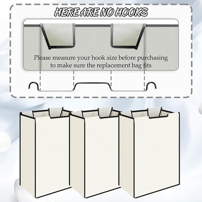 3 Pack Large Laundry Sorter Replacement Bags, Hamper Cart Removable Replacement, Laundry Storage Organizer-Replacement Bags, Beige, Square Shap