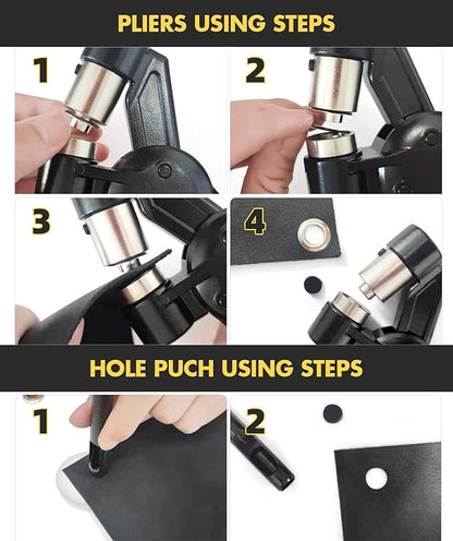 Grommet Tool Kit with Bag, 1/2 inch Handheld Eyelet Kit Manual Grommet Press Machine with 300 pcs 12 mm Grommets