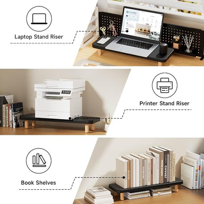 Monitor Stand Riser, 24 Inch Wood Desk Organizer with Monitor Stand & Storage Computer Monitor and Laptop Riser Multifunctional Laptop Stand Desk Organizer for Office Home Screen/Laptop/PC (Black)