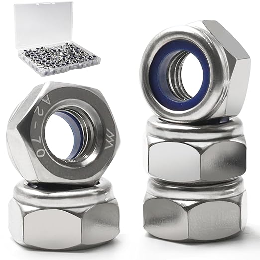 230 Pack M3-0.5mm Nylon Insert Lock Nuts，304 (A2-70) Stainless Steel Locknuts，Standard Metric Thread Nylock Nuts