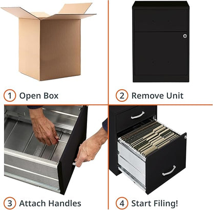 2 Drawer Locking Filing Cabinet | Pre-Assembled Steel Construction | Space-Saving Design is Perfect for Home and Small Office | Letter-Size | Assembled in North America