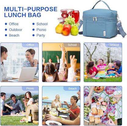 NOL Natural Organic Lifestyle Small Insulated Lunch Bags for Women Cooler Bag Lightweight Nylon Waterproof Lunch Box For Work (Small, Dusty blue)