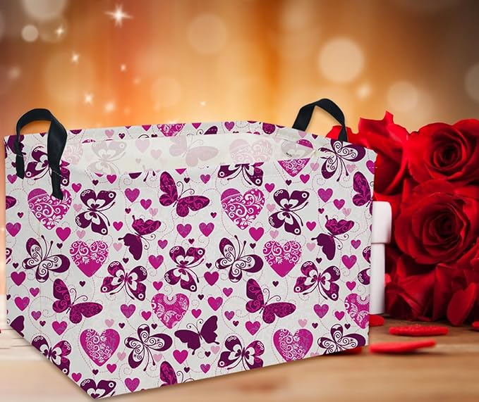 Rectangular Valentine's Day Baskets,Heart Basket,Butterfly Girls Basket Kids Storage Bin Love Room Decor for Home.(Butterfly Love)