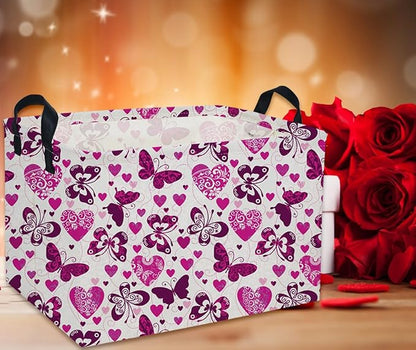 Rectangular Valentine's Day Baskets,Heart Basket,Butterfly Girls Basket Kids Storage Bin Love Room Decor for Home.(Butterfly Love)