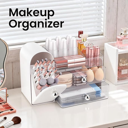 Makeup Organizer,Vanity Organizer with Makeup Brush Holder,Large Skincare Organizers and Bathroom Countertop Organizer,Storage Lipstick,Perfume,Nail Polish,Beauty,Gifts for Women