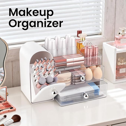 Makeup Organizer,Vanity Organizer with Makeup Brush Holder,Large Skincare Organizers and Bathroom Countertop Organizer,Storage Lipstick,Perfume,Nail Polish,Beauty,Gifts for Women