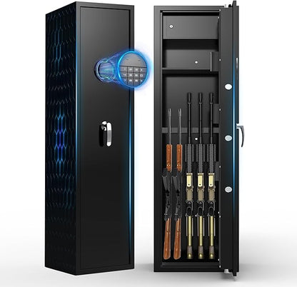 Marcree Gun Cabinet for Rifles and Shotguns, Digital Rifle Gun Safe with Inner Safe Box, Rifle Safes for Home with Dual Alarm System&Removable Shelf, Handgun Bags, LED Light&Magnetic LED Light