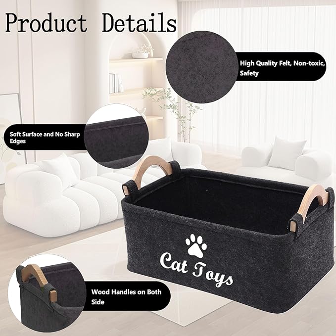 CozyCove Felt pet Toy Box Collapsible Pet Supplies Storage Basket cat toy box storage basket chest organizer，Fabric Storage Bin for Organizing Pet Toys, Blankets, Leashes, and Food
