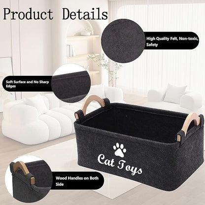CozyCove Felt pet Toy Box Collapsible Pet Supplies Storage Basket cat toy box storage basket chest organizer，Fabric Storage Bin for Organizing Pet Toys, Blankets, Leashes, and Food