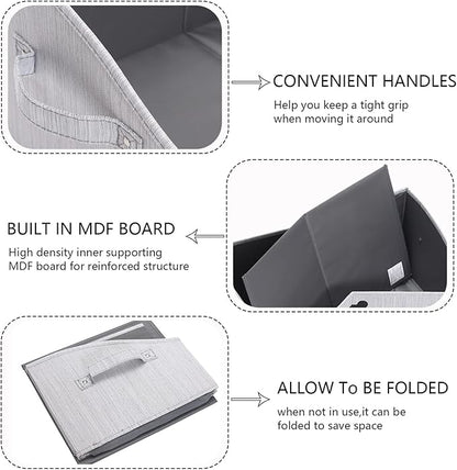 Geyecete Foldable Fabric Dog Toy Storage Box - Collapsible Basket with Handle, Organizer for Large Dog Toys (Slub Gray-DOG)