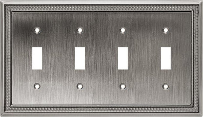 Henne Bery Sunken Pearls Heavy Duty Decorative Wall Plate Switch Plate Outlet Cover (Quad Toggle, Heirloom Silver)