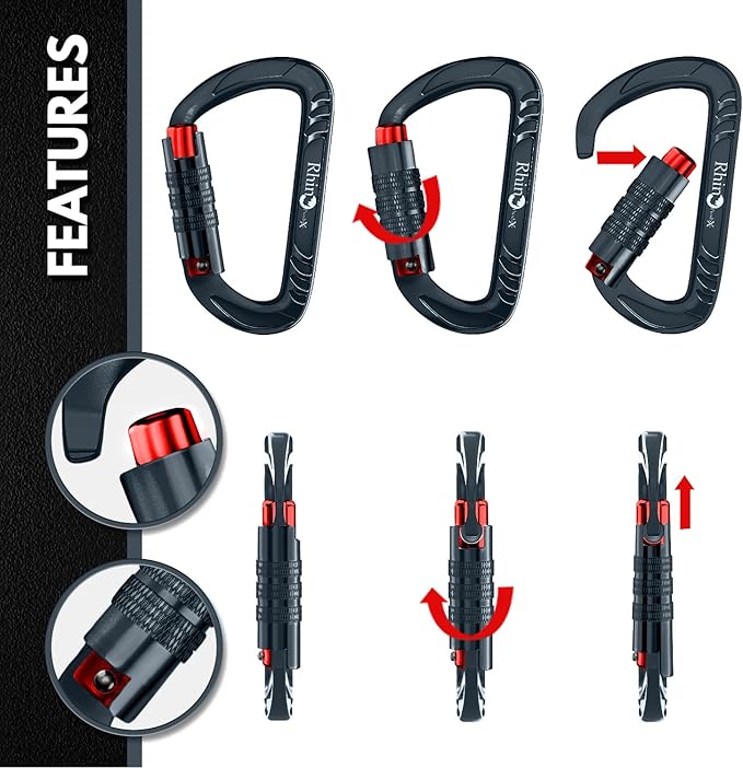 12kN (2697 lbs) Heavy Duty Carabiner Clips, for Securing Pets, Outdoor, Camping, Hiking, Hammock, Dog Leash Harness, Keychains