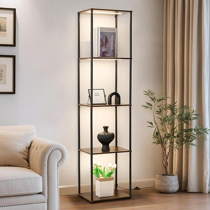 Tall Display Shelf with Lights, Dimmable LED Display Cases for Collectibles, Curio Cabinet with Adjustable Color Temperature, 5-Tier Corner Bookshef with Light, Floor Lamp with Shelves for Living room