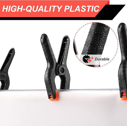 12 Pack Plastic Spring Clamps, 3.5inch Small Heavy Duty Clips for Crafts, Backdrop Stand, Woodworking, Photography Studios (Black)